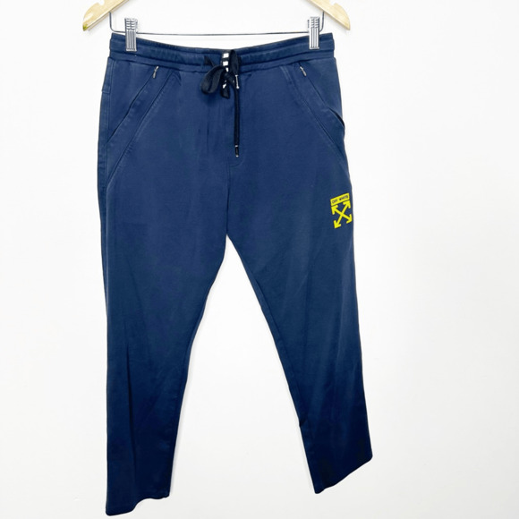 2013 Off-White Virgil Abloh logo jogger sweatpants navy blue Kids XL Womens S - Picture 2 of 5